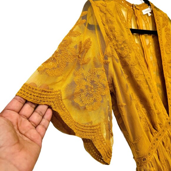 Honey Punch Floral Lace Maxi Dress Mesh Open Slit Short Attach Romper Boho Small - Picture 13 of 13